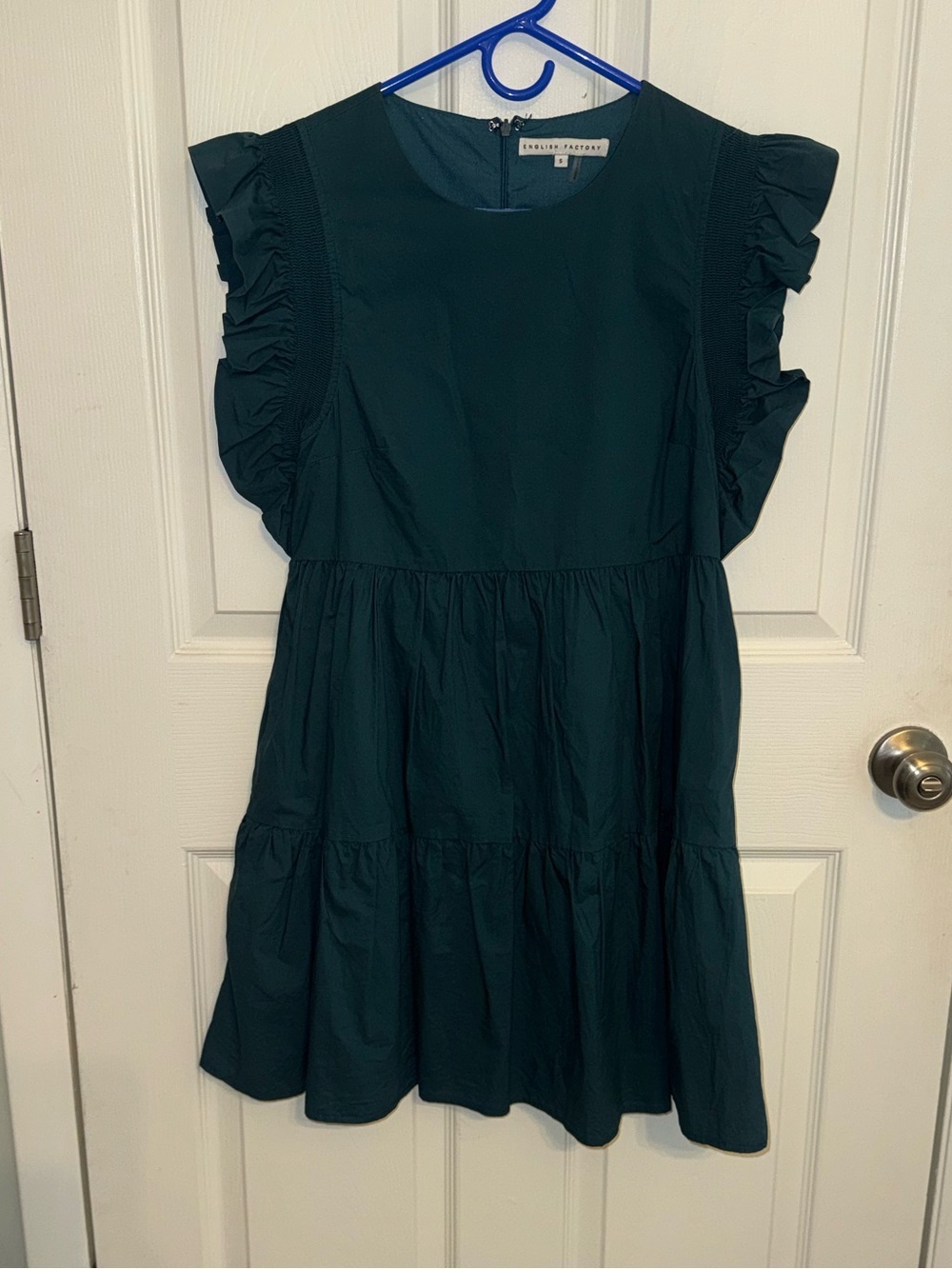 English Factory Girls' Forest Green Ruffle Sleeve Tiered Dress